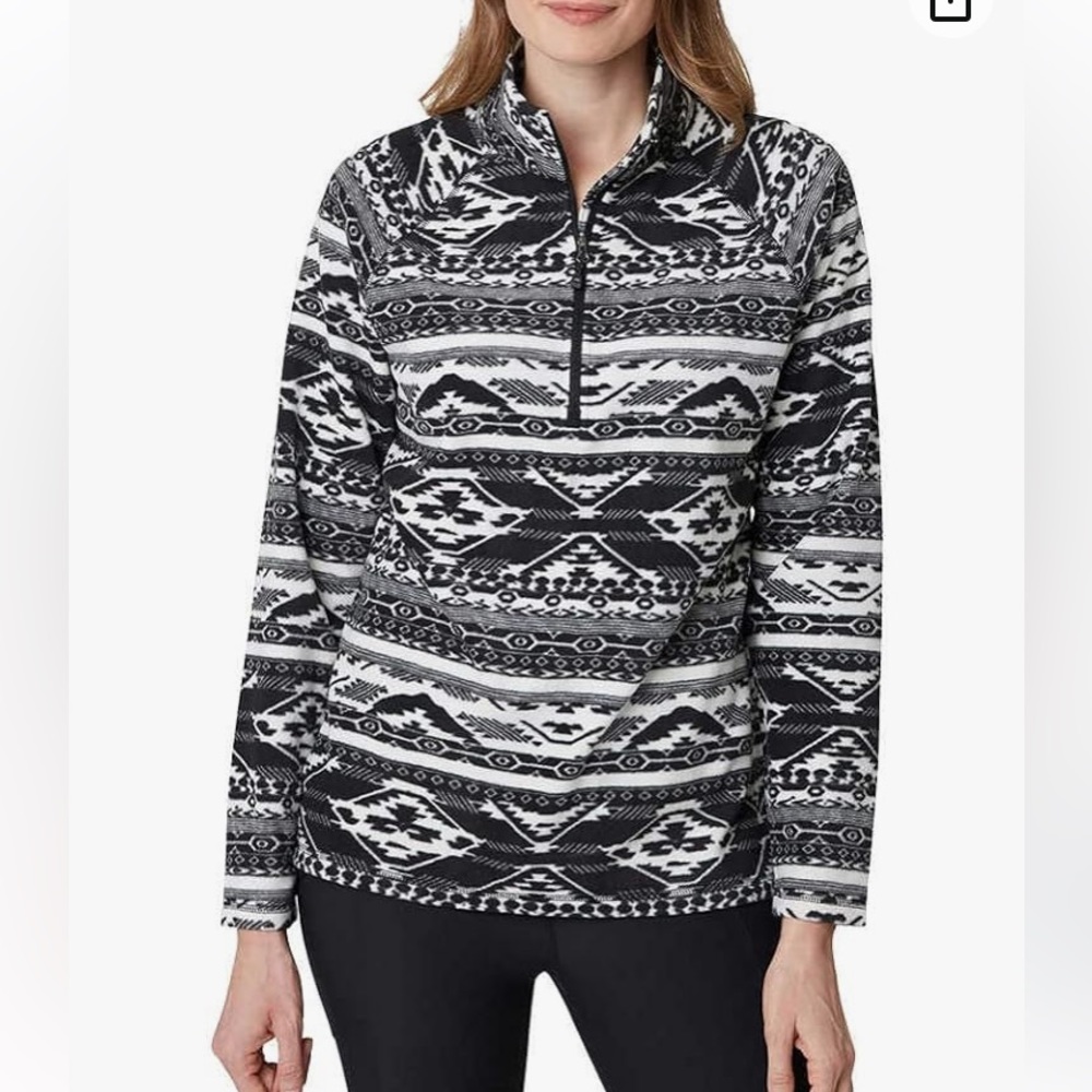 Eddie Bauer Fossil Print 1/4 Zip Micro Fleece Pullover Size L
